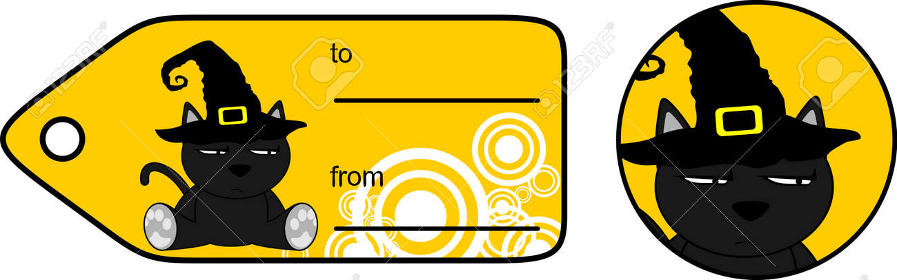 非常に簡単に編集するベクトル形式でハロウィン黒猫ギフト カード ステッカーのイラスト素材 ベクタ Image