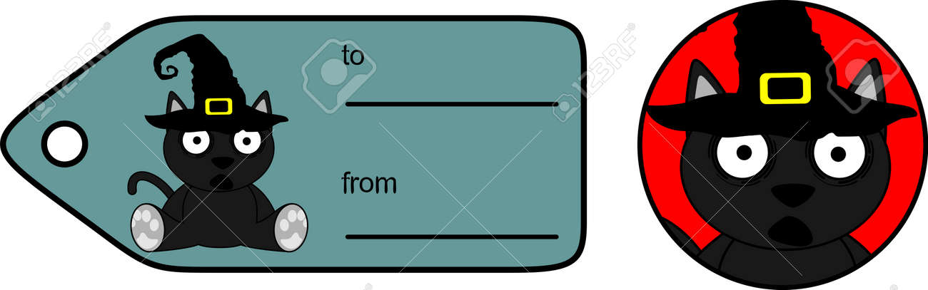 非常に簡単に編集するベクトル形式でハロウィン黒猫ギフト カード ステッカーのイラスト素材 ベクタ Image