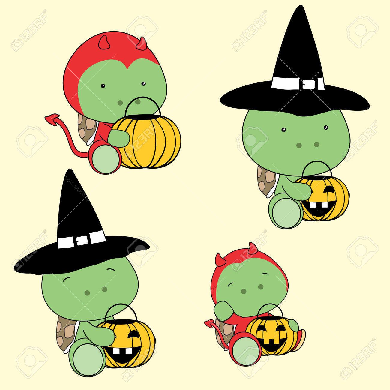 ハロウィーンかわいい赤ちゃんカメ漫画 9 月のベクター形式でのイラスト素材 ベクタ Image