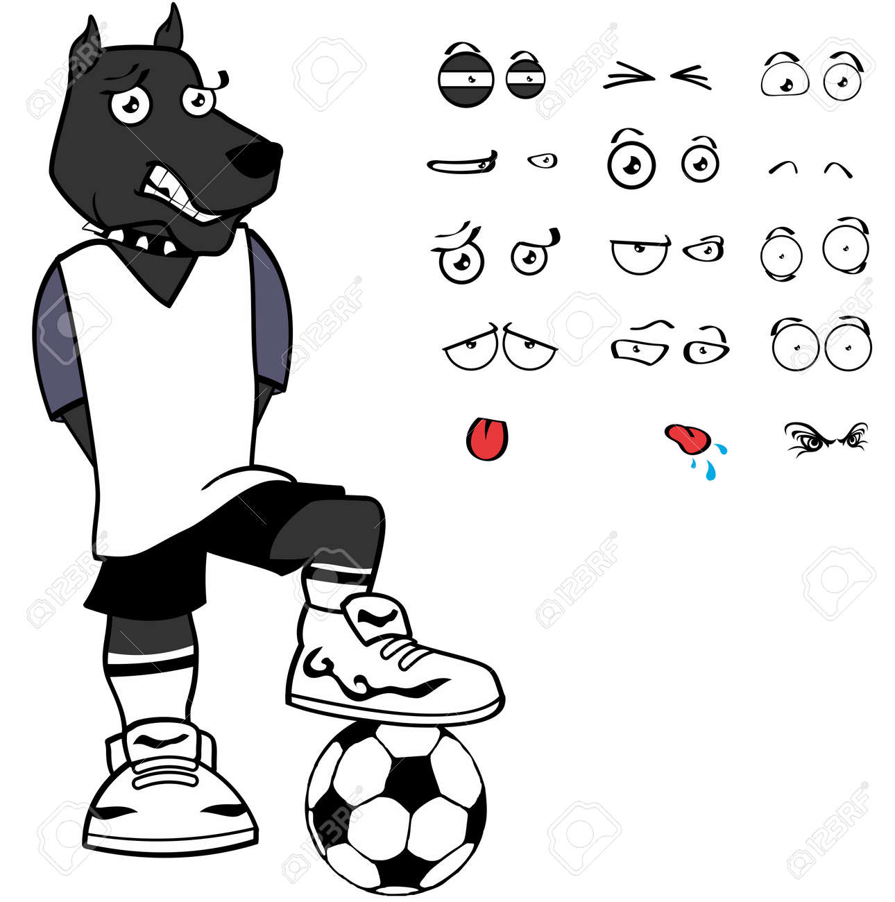 スポーティーな犬は サッカー漫画をベクトル形式で式を設定 非常に簡単に編集するには のイラスト素材 ベクタ Image