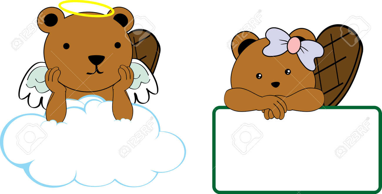 Mignon Petit Ange Et Fille Fond De Dessin Anime De Bebe Castor En Format Vectoriel Clip Art Libres De Droits Vecteurs Et Illustration Image