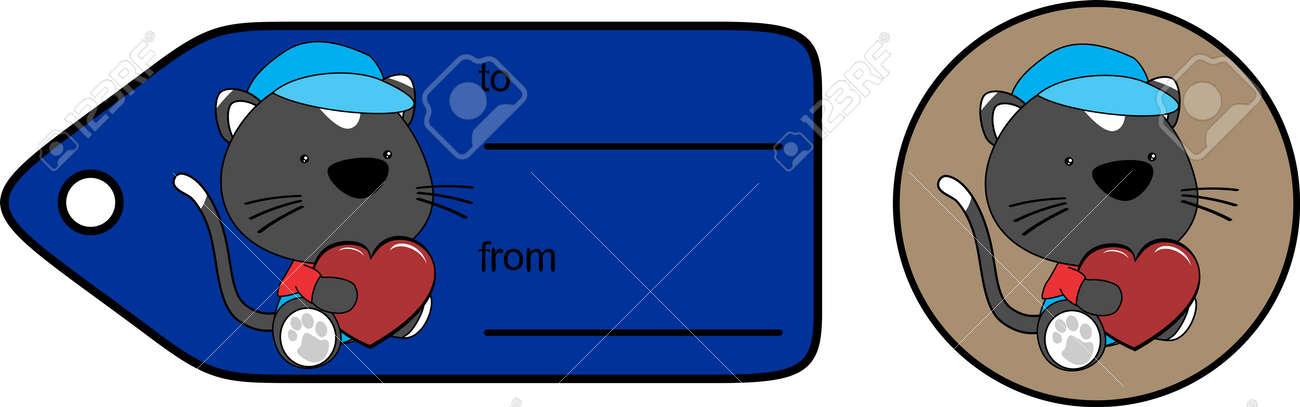 Mignon Bébé Peluche Chat Dessin Animé Amour Carte Cadeau Autocollant En Format Vectoriel Très Facile à Modifier