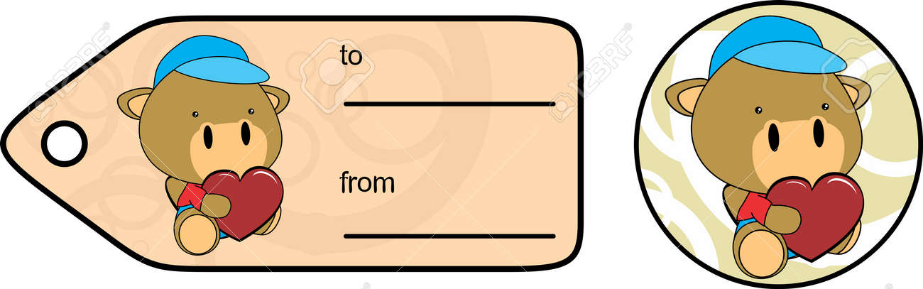 かわいい赤ちゃんぬいぐるみ牛漫画大好き Giftcard ステッカー ベクトル形式で非常に簡単に編集するにはのイラスト素材 ベクタ Image