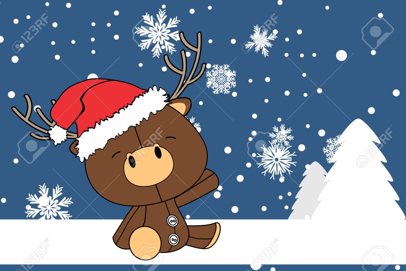 Cute Baby Reindeer Cartoon Xmas Background Card In Vector Format