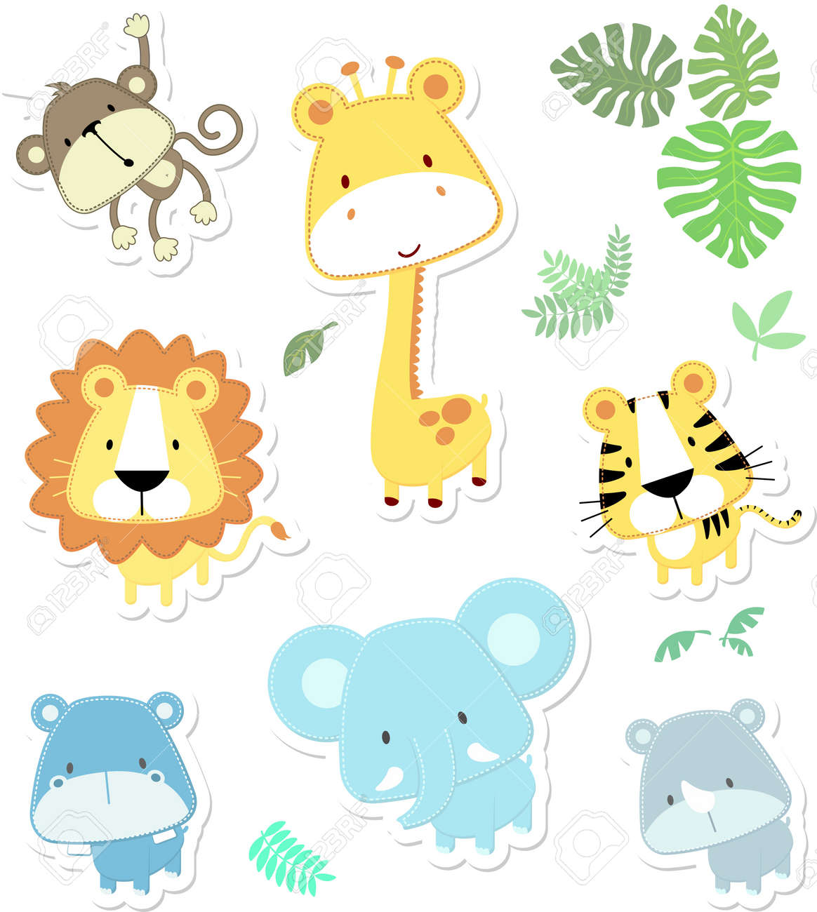 Vector Cartoon Illustration Of Seven Baby Animals And Jungle Royalty Free Cliparts Vectors And Stock Illustration Image
