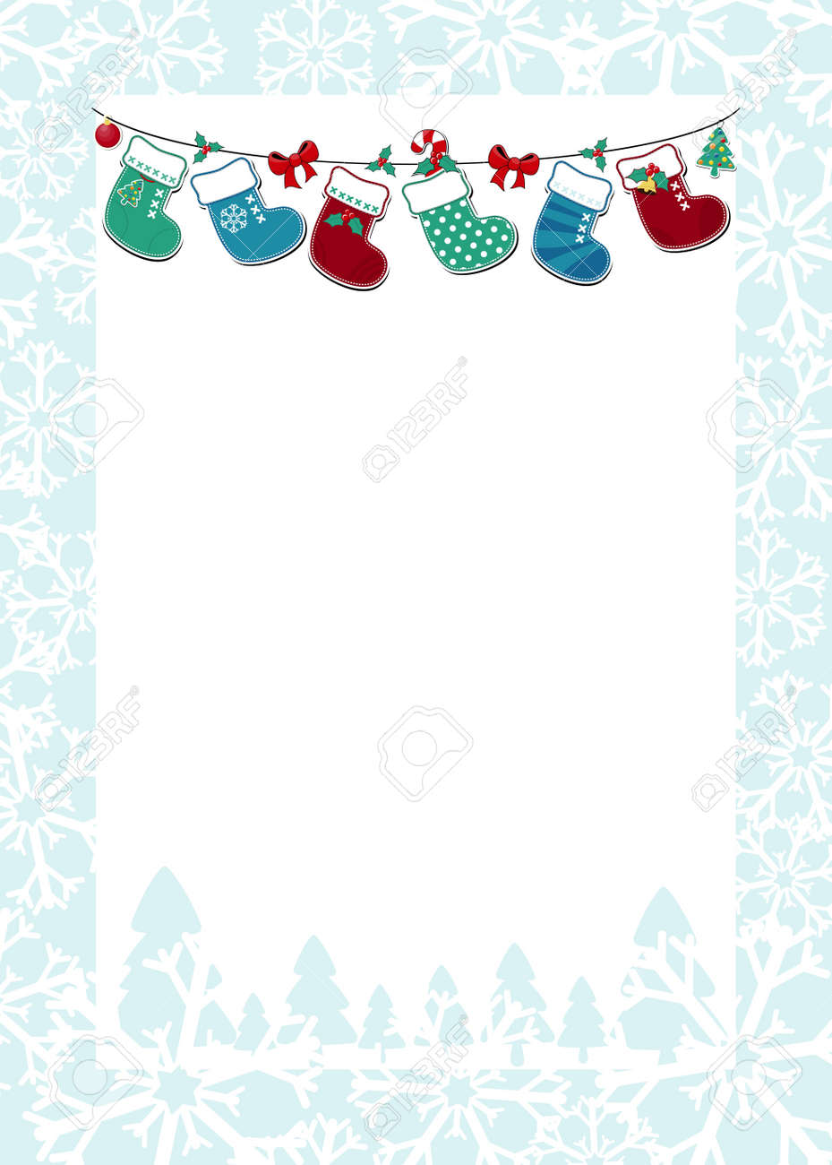 クリスマスの靴下 あなたのメッセージを白い背景ぶら下げフレーム のイラスト素材 ベクタ Image