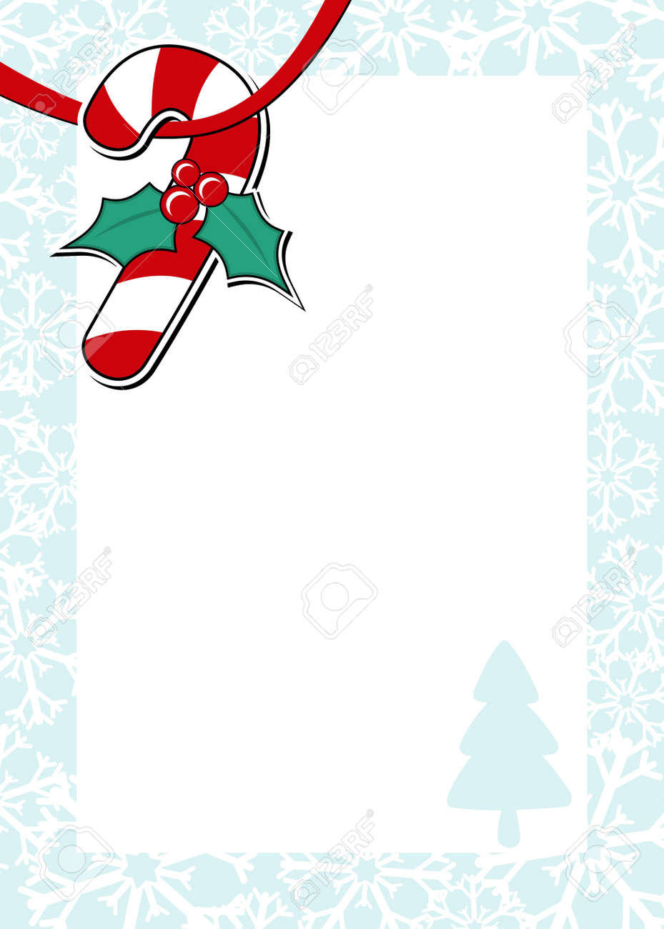 christmas frame with candy cane and white background for your christmas letter background
