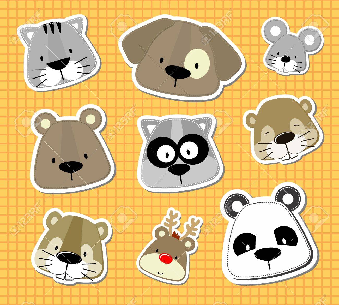 Set Of Cute Baby Animals Heads Looks Like Stickers In Vector Royalty Free Cliparts Vectors And Stock Illustration Image