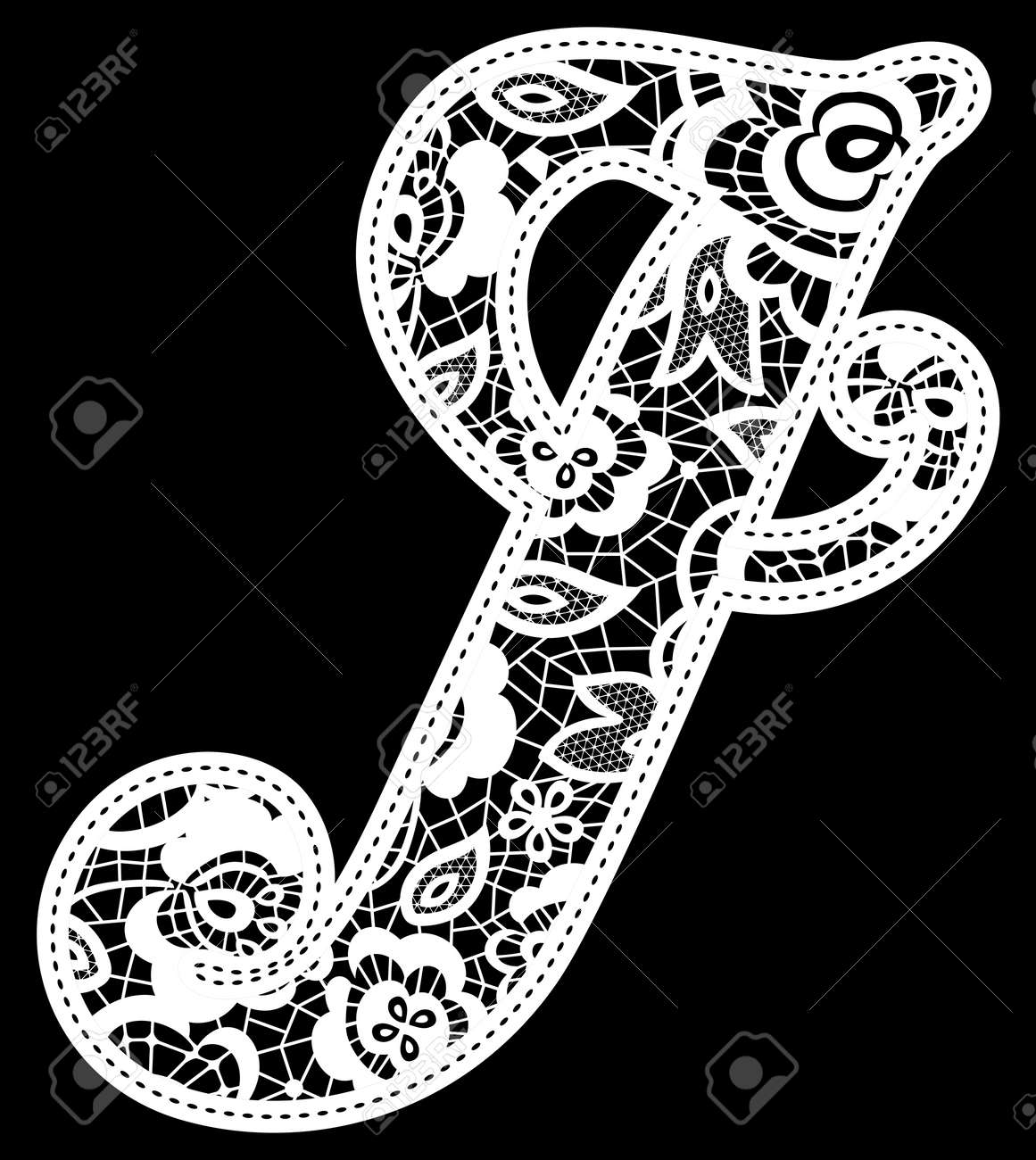 黒 理想的な結婚式招待状あるいは装飾のために分離した刺繍レース初期のイラスト のイラスト素材 ベクタ Image