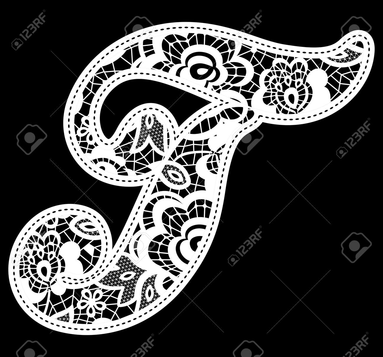 黒 理想的な結婚式招待状あるいは装飾のために分離した刺繍レース初期のイラスト のイラスト素材 ベクタ Image