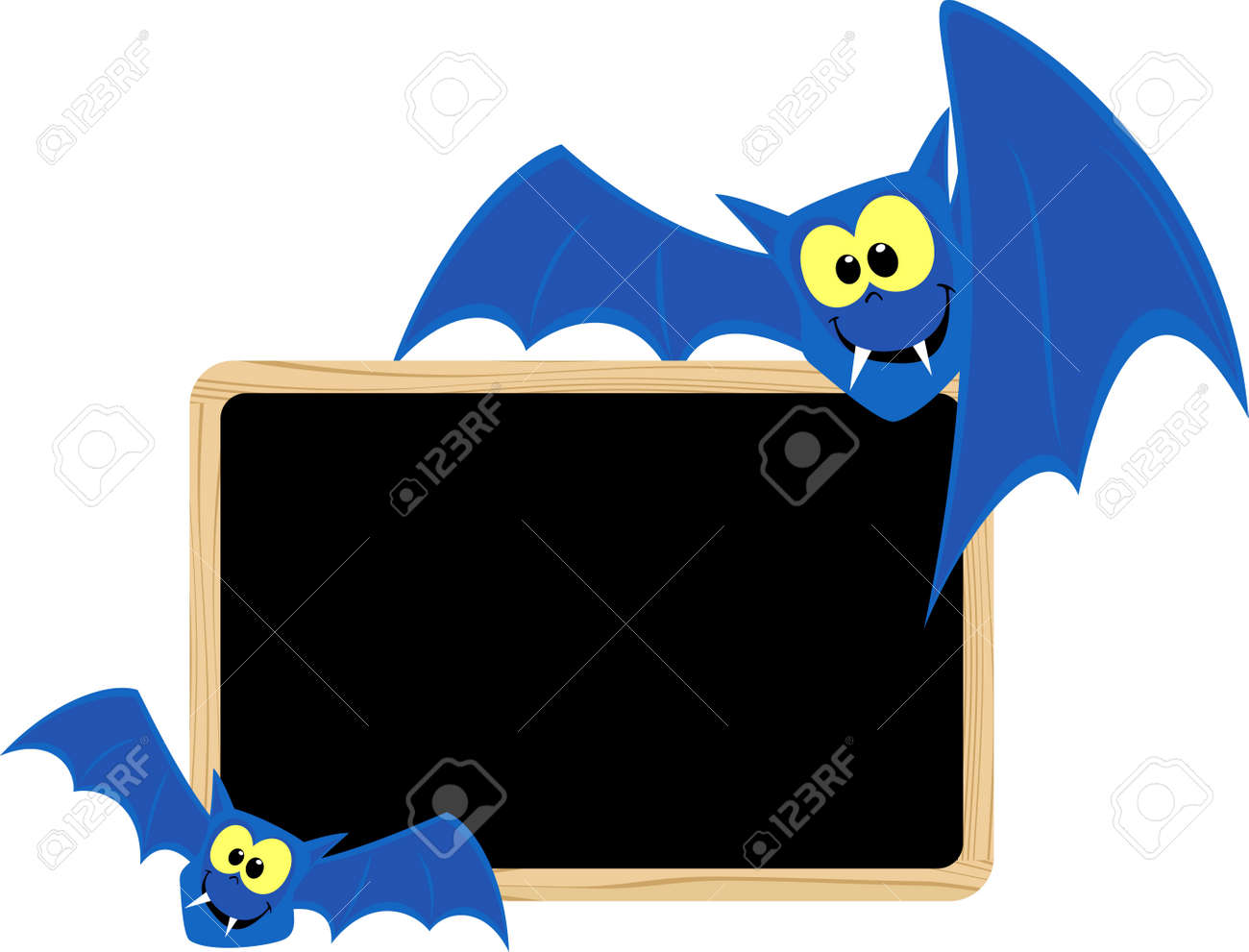 funny bats with blank signboard for halloween themes isolated