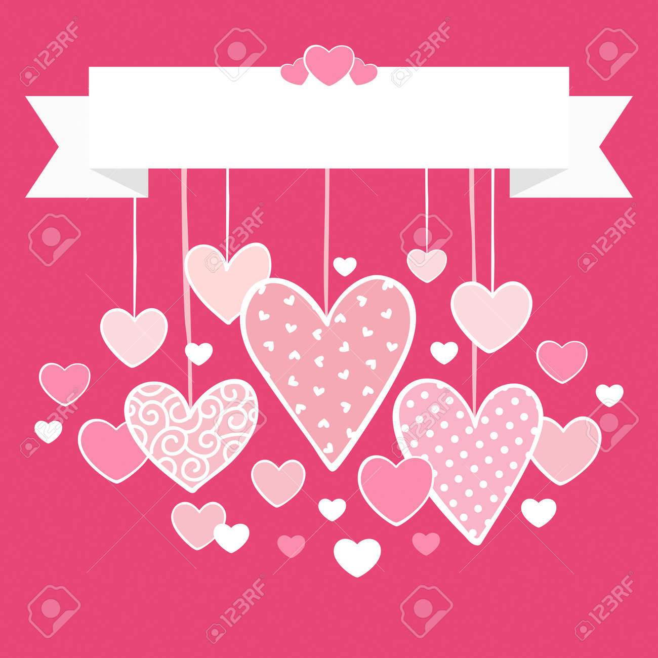 valentines day card background with hanging hearts and top blank blank valentines day cards