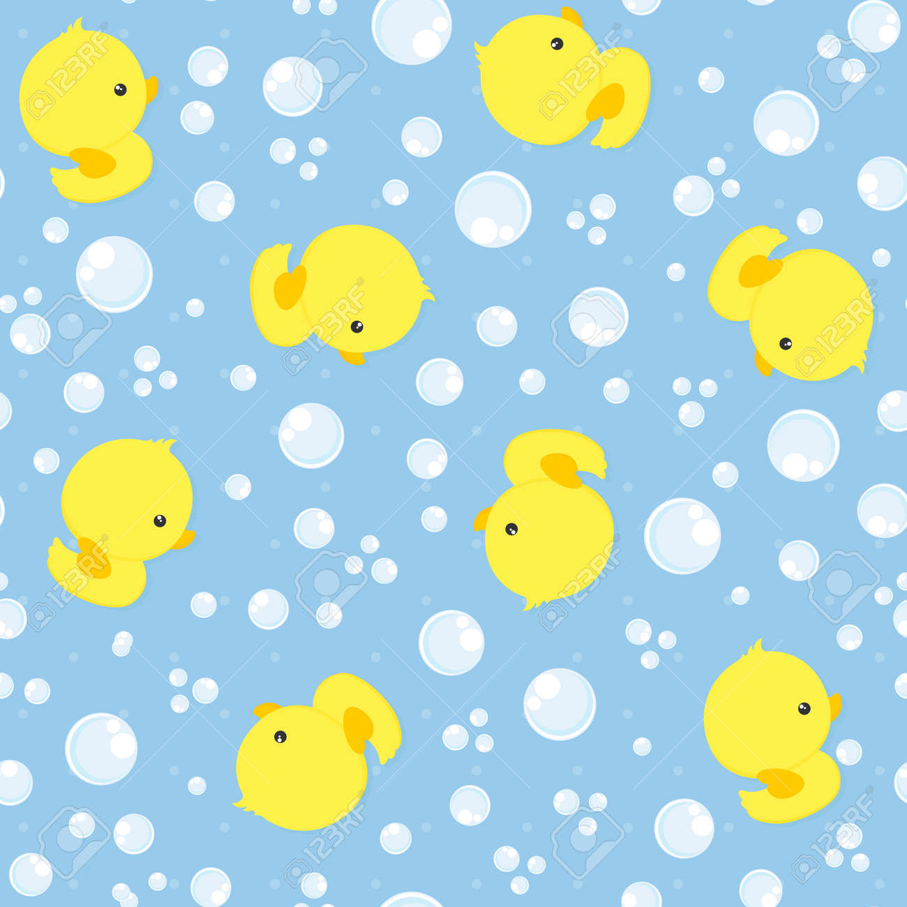 seamless pattern with cute baby rubber ducks on blue background baby blue background design
