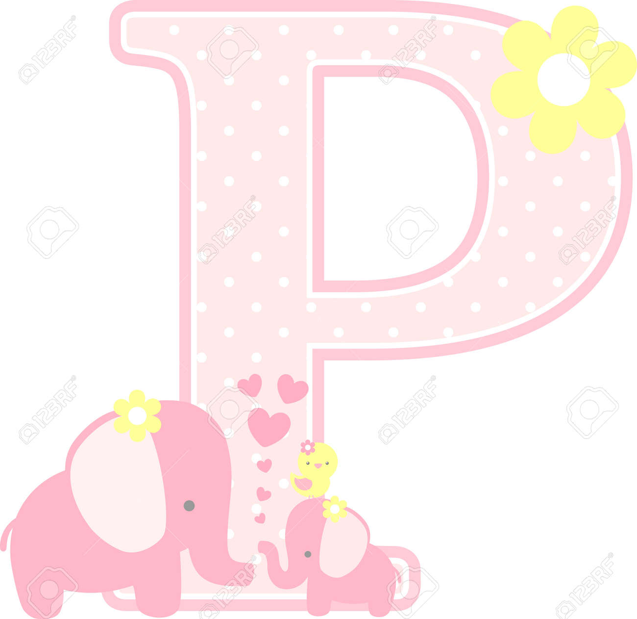 initial p with cute elephant and little baby elephant isolated e baby announcements free