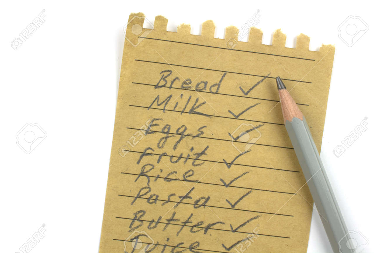 shopping list on a natural paper stock photo picture and royalty