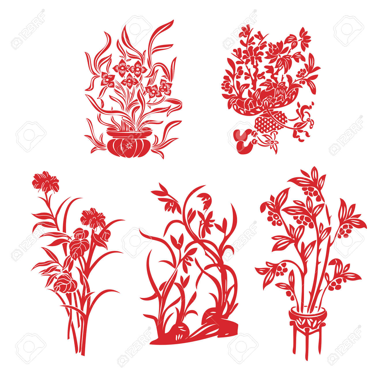 Vector Chinese Floral Illustration Paper Cutting Style For Chinese Royalty Free Cliparts Vectors And Stock Illustration Image 49866689