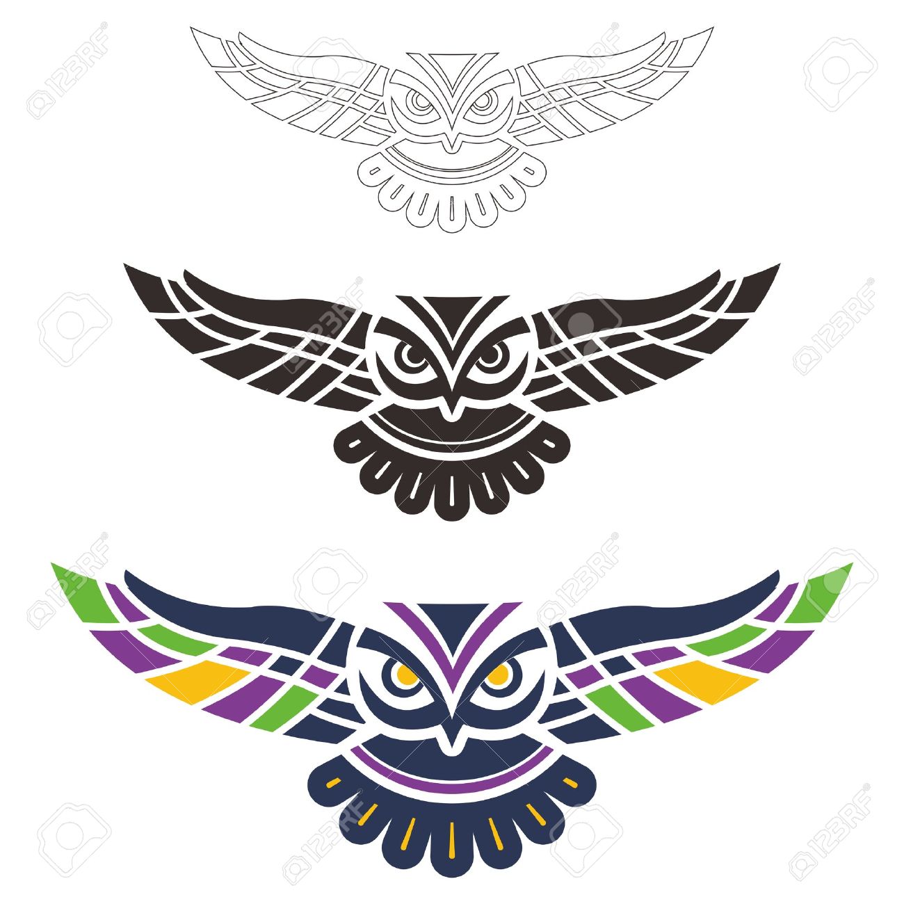 ベクトル部族広がる翼フクロウのイラスト白背景 のイラスト素材 ベクタ Image