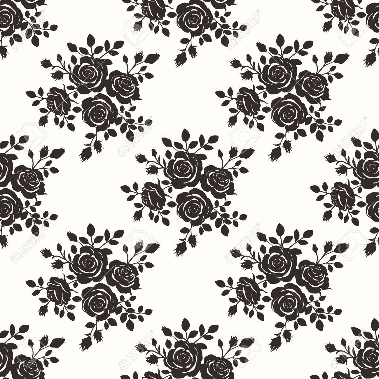 Vector Seamless Repeating Monochrome Black Color Vintage Rose Pattern Illustration Background - 57253197 Vector Seamless Repeating Monochrome Black Color Vintage Rose Pattern Illustration Background - 57253197