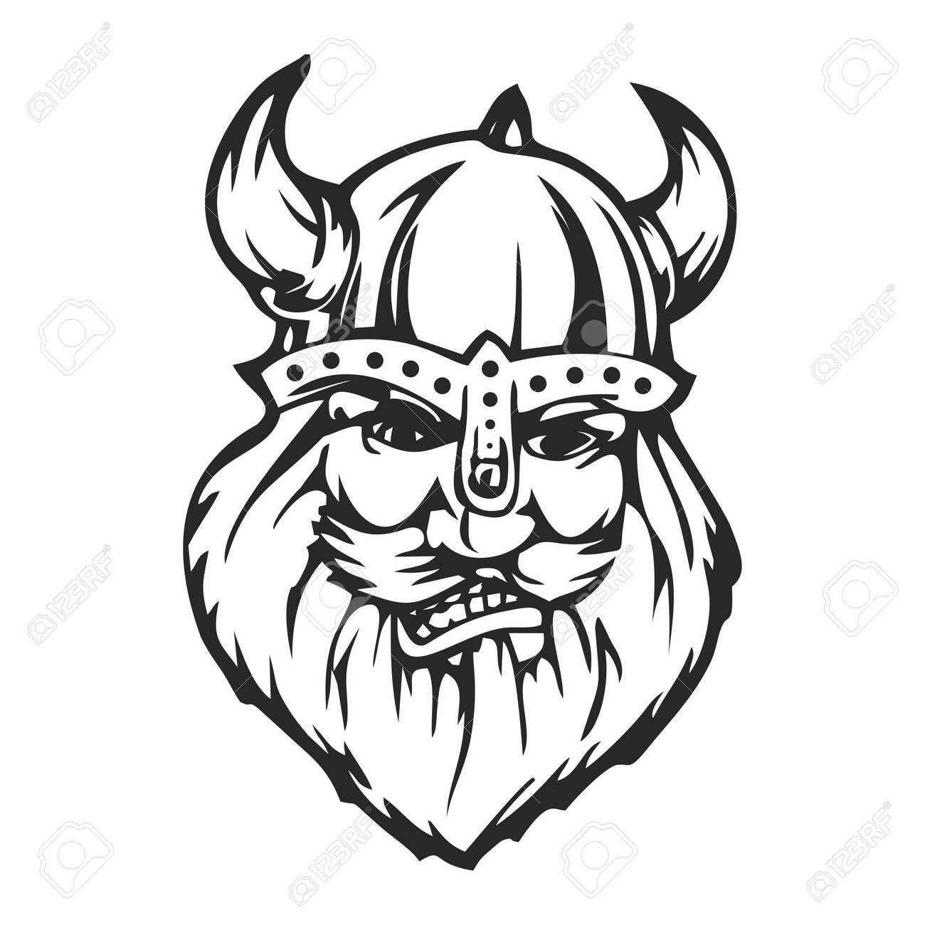 vector viking warrior face outline sketch isolated on white