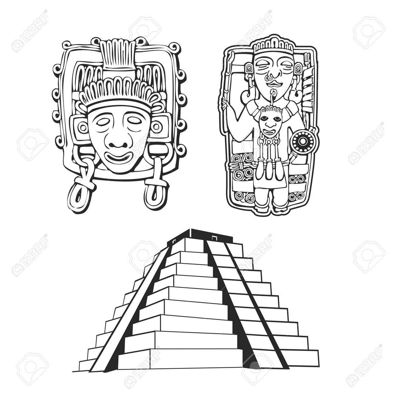 Vector Ancient Symbolisme Outline Pour Amerique Du Sud Indigene Maya Inca Azteque Clip Art Libres De Droits Vecteurs Et Illustration Image