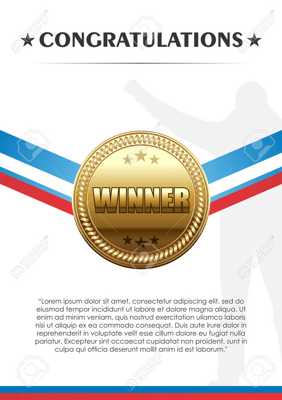 vector champion trophies of gold medal with ribbon congratulation