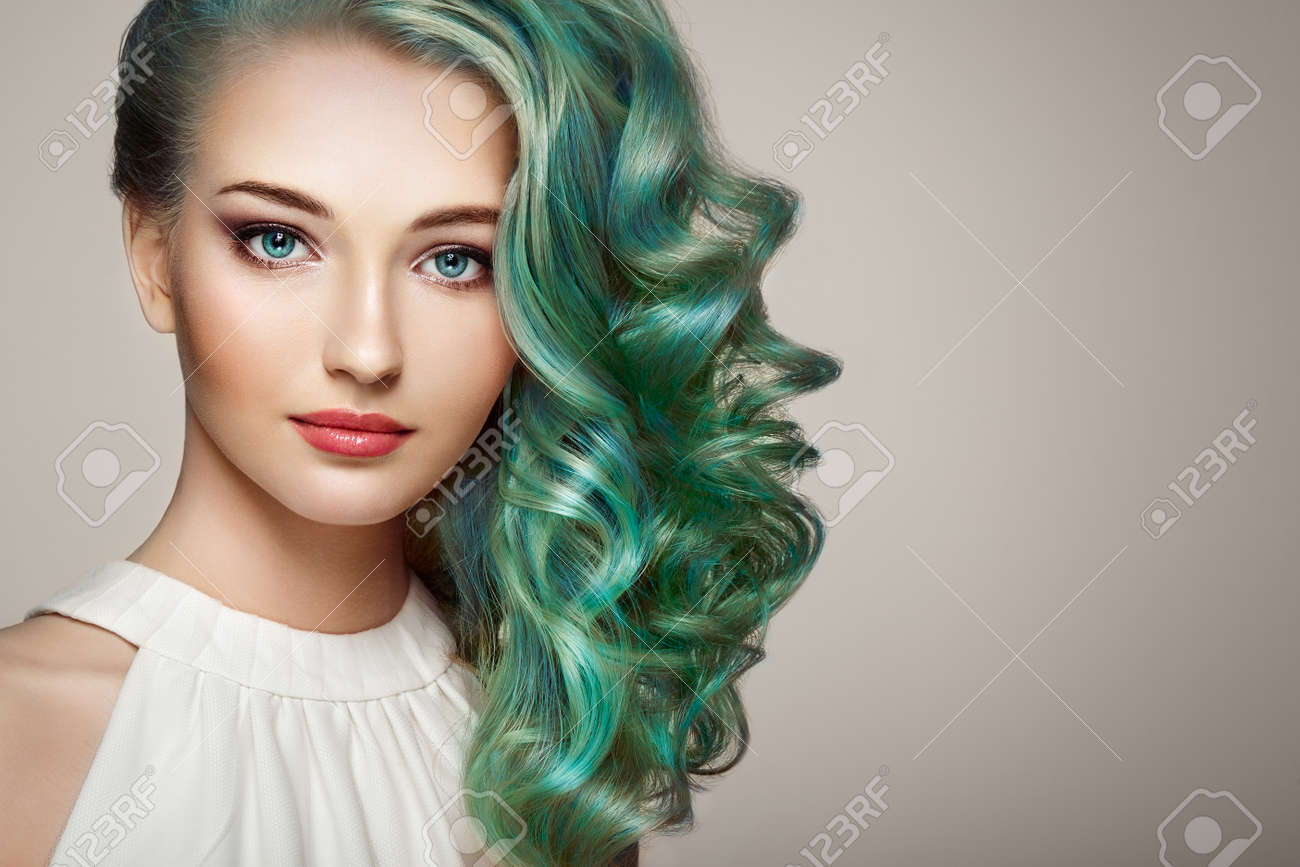 Beauty fashion model girl with colorful dyed hair. Girl with perfect makeup and hairstyle. Model with perfect healthy dyed hair - 86422490 Beauty fashion model girl with colorful dyed hair. Girl with perfect makeup and hairstyle. Model with perfect healthy dyed hair - 86422490