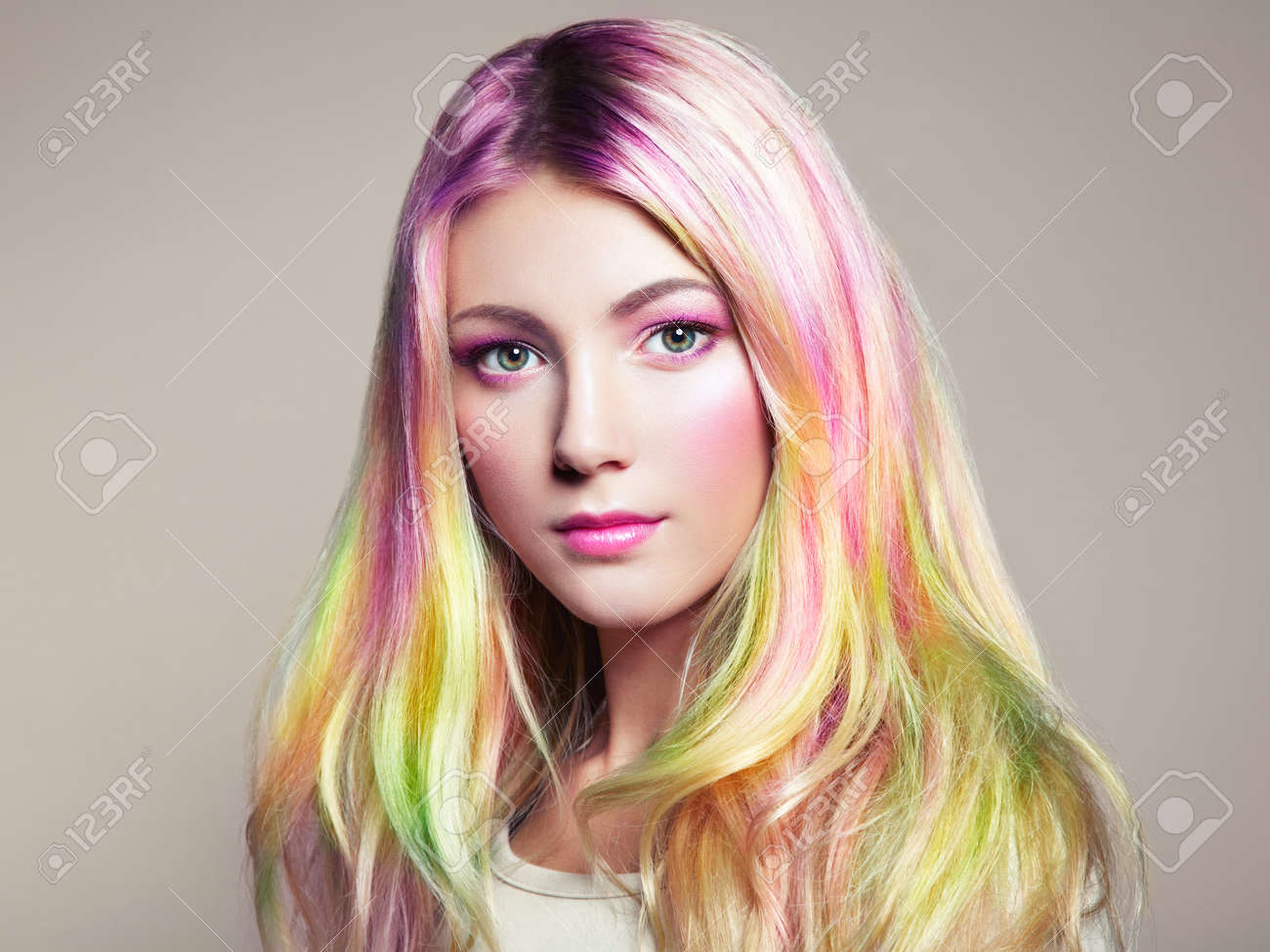 Beauty Fashion Model Girl With Colorful Dyed Hair Girl With