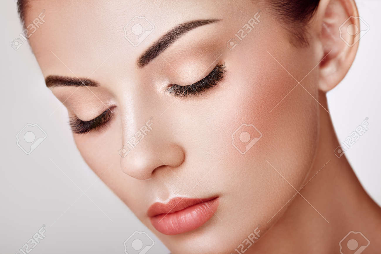 Beautiful Woman with Extreme Long False Eyelashes. Eyelash Extensions. Makeup, Cosmetics. Beauty, Skincare - 120083301 Beautiful Woman with Extreme Long False Eyelashes. Eyelash Extensions. Makeup, Cosmetics. Beauty, Skincare - 120083301