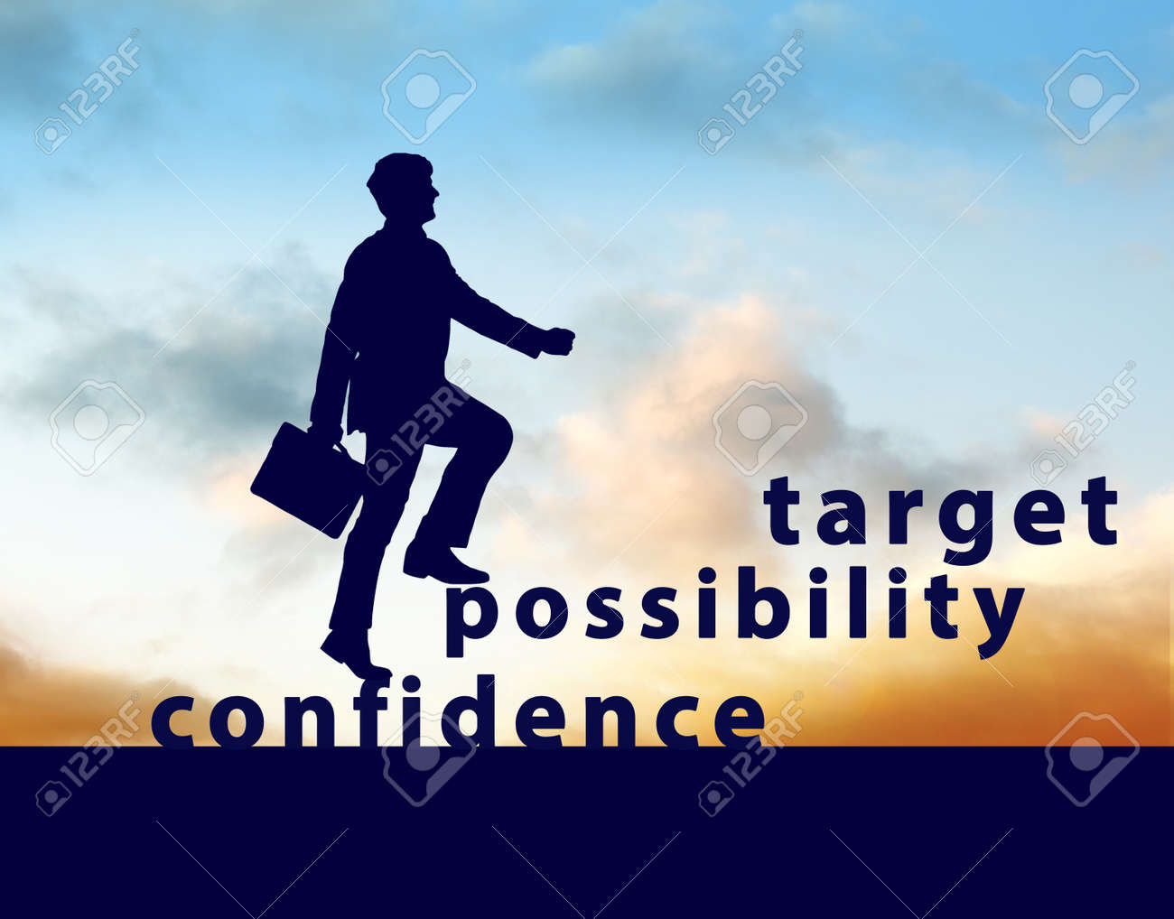 image of confident businessman with briefcase walking up to target