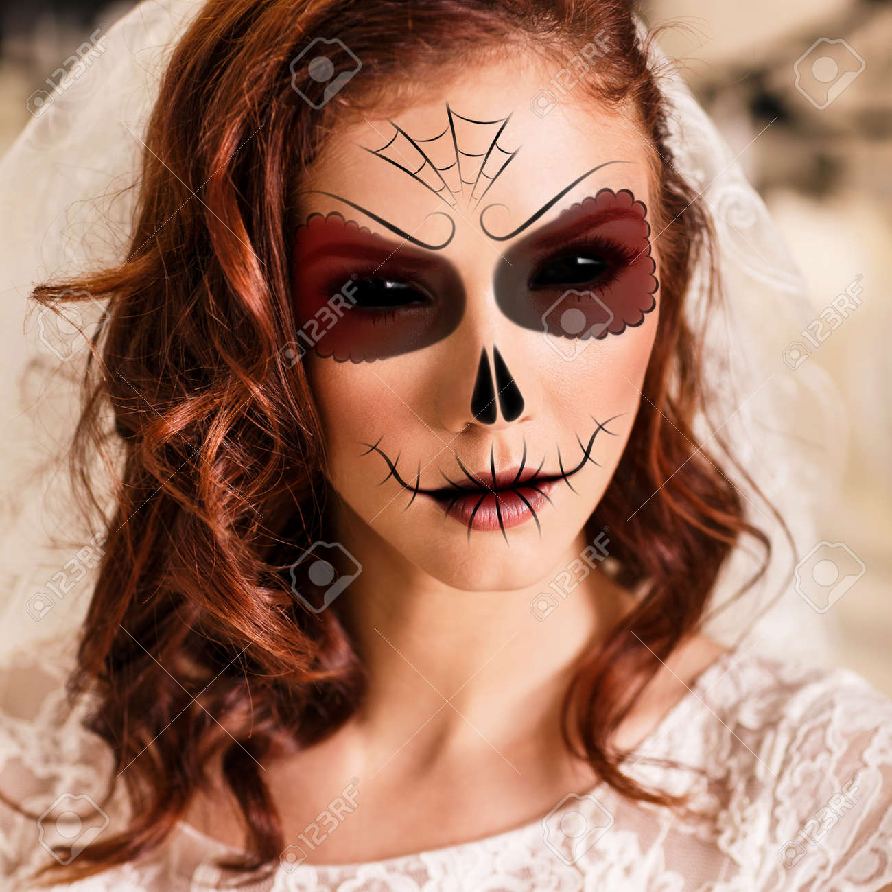 Download Beautiful Bride In Day Of The Dead Mask Skull Face Art Stock Photo Picture And Royalty Free Image Image 64524392 Yellowimages Mockups