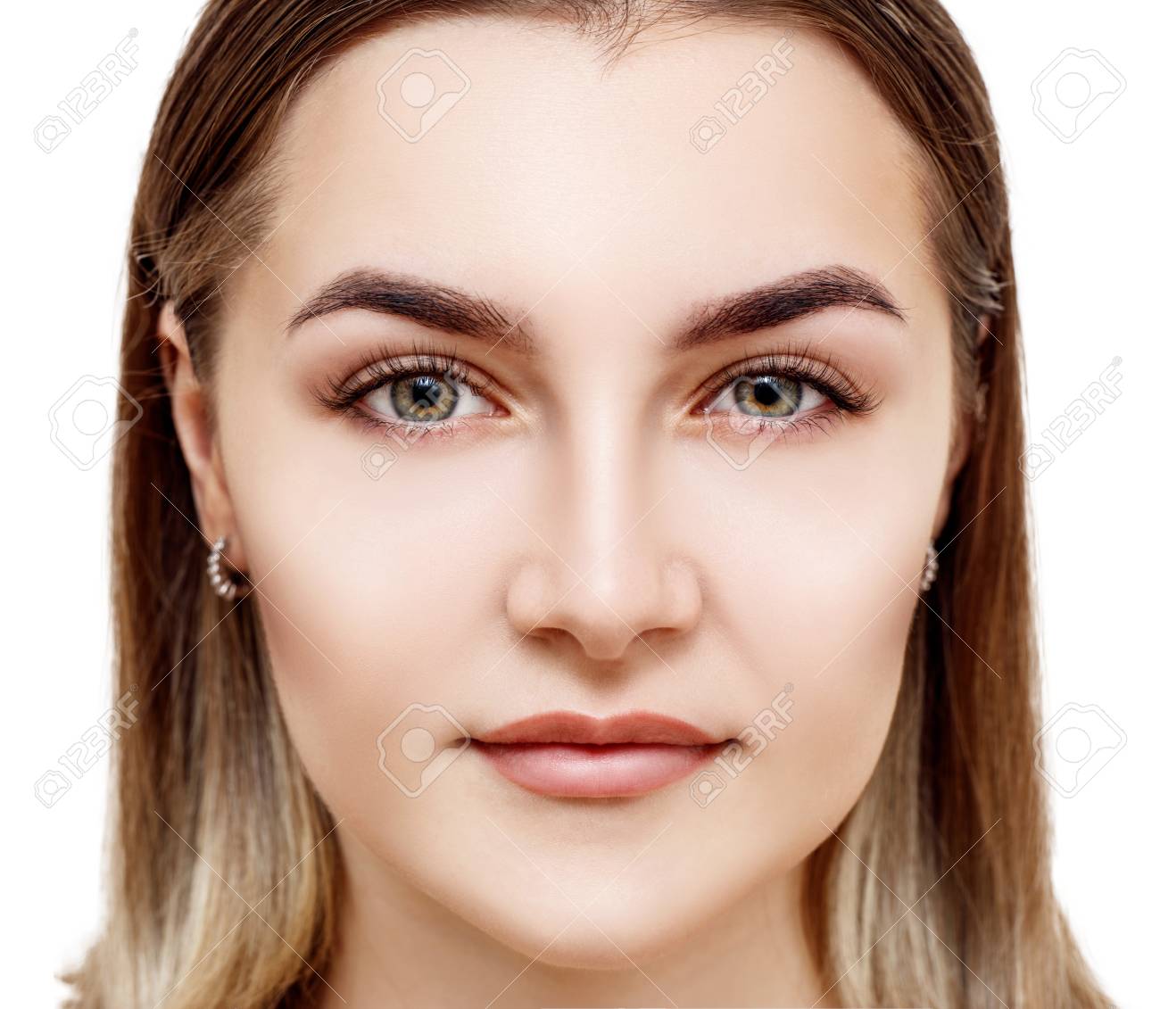 Front View On Beautiful Female Face With Perfect Skin