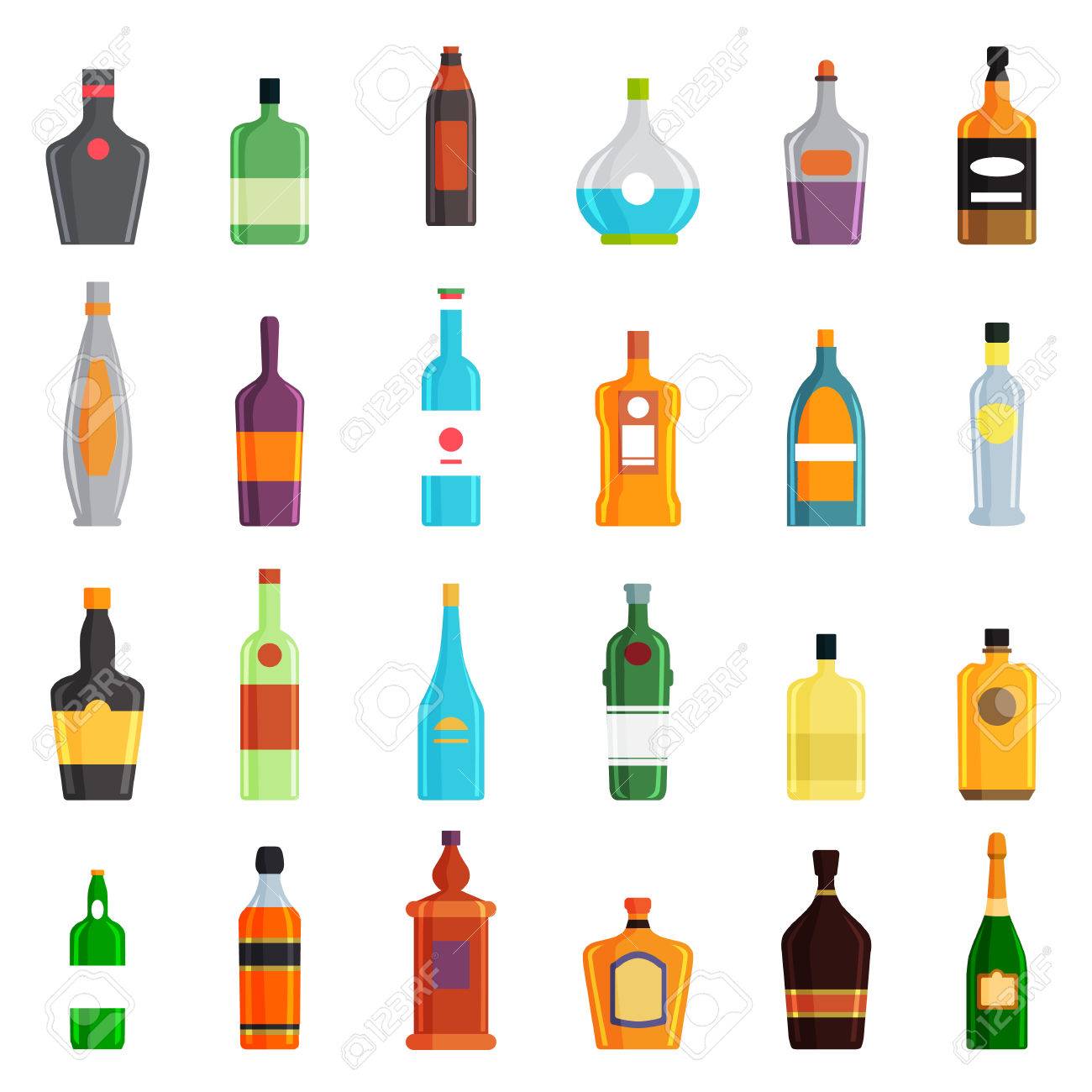 Bouteille D Alcool Icones Plats Fixes Clip Art Libres De Droits Vecteurs Et Illustration Image