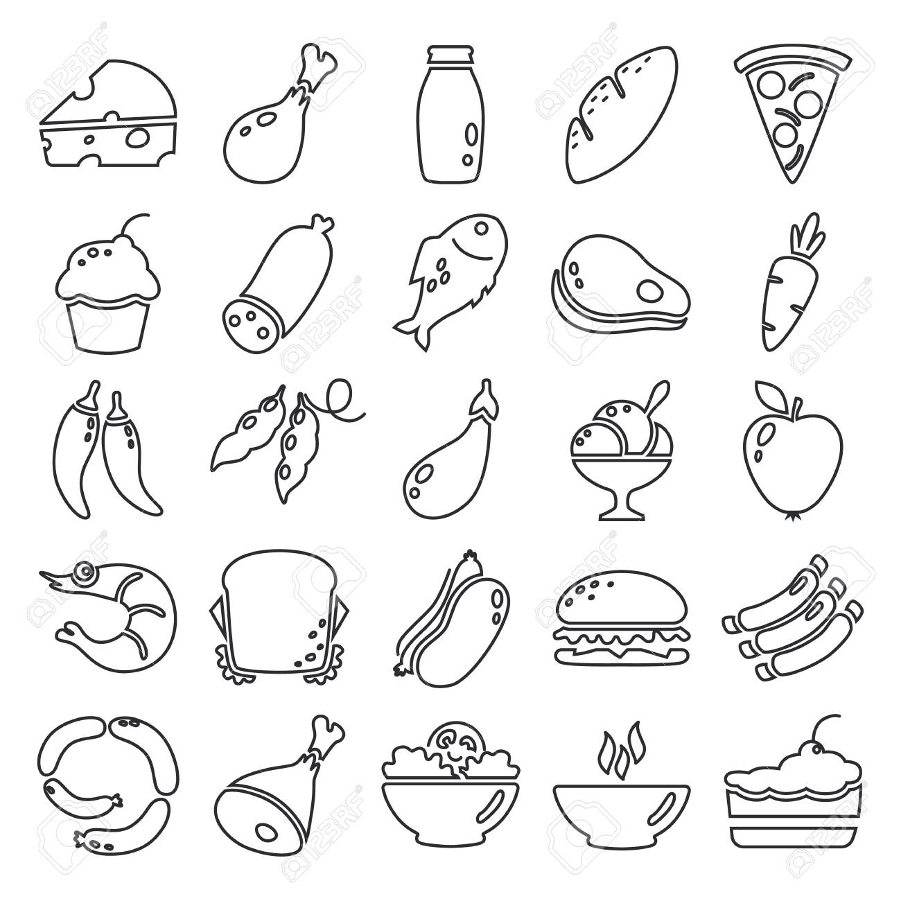 Set Food Line Basic Icons Royalty Free SVG, Cliparts, Vectors, And ...