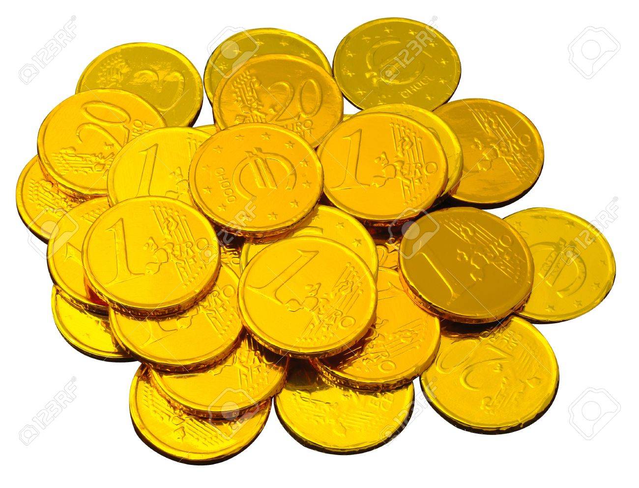 반짝이 골든 은박지에 싸서 초콜릿 동전 로열티 무료 사진, 그림, 이미지 그리고 스톡포토그래피. Image 13105583