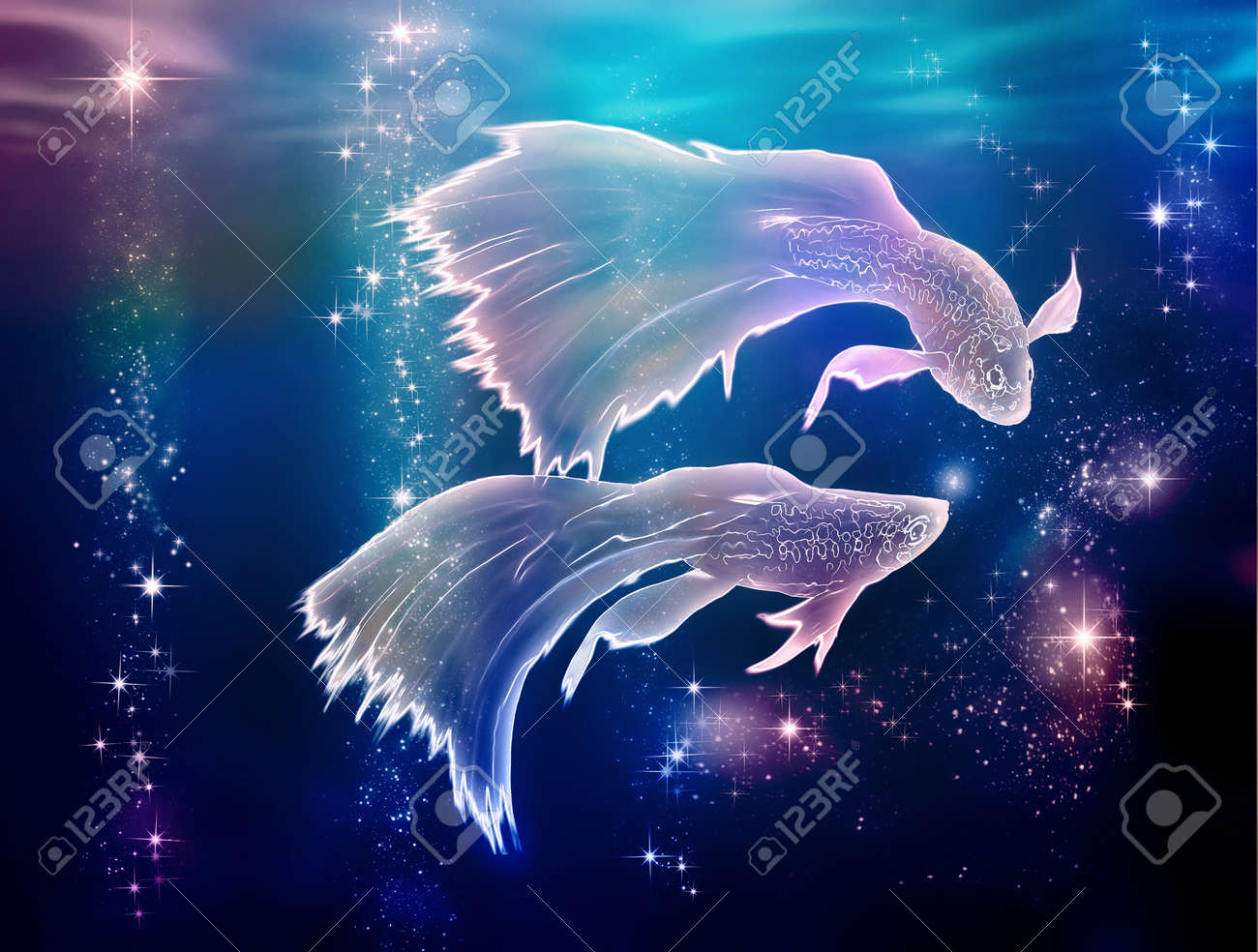 Fairy Tale Commence La Ou La Vie A Commence Poissons Est Un Signe Astrologique Ils Sont Flottent Sur Le Way Milky In Space Banque D Images Et Photos Libres De Droits Image