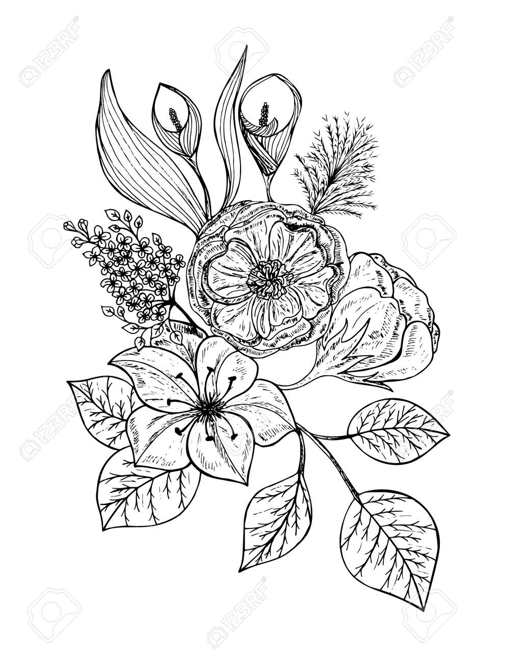 Bouquet Of Flowers Isolated On White Background Vector Illustration Royalty Free Cliparts Vectors And Stock Illustration Image