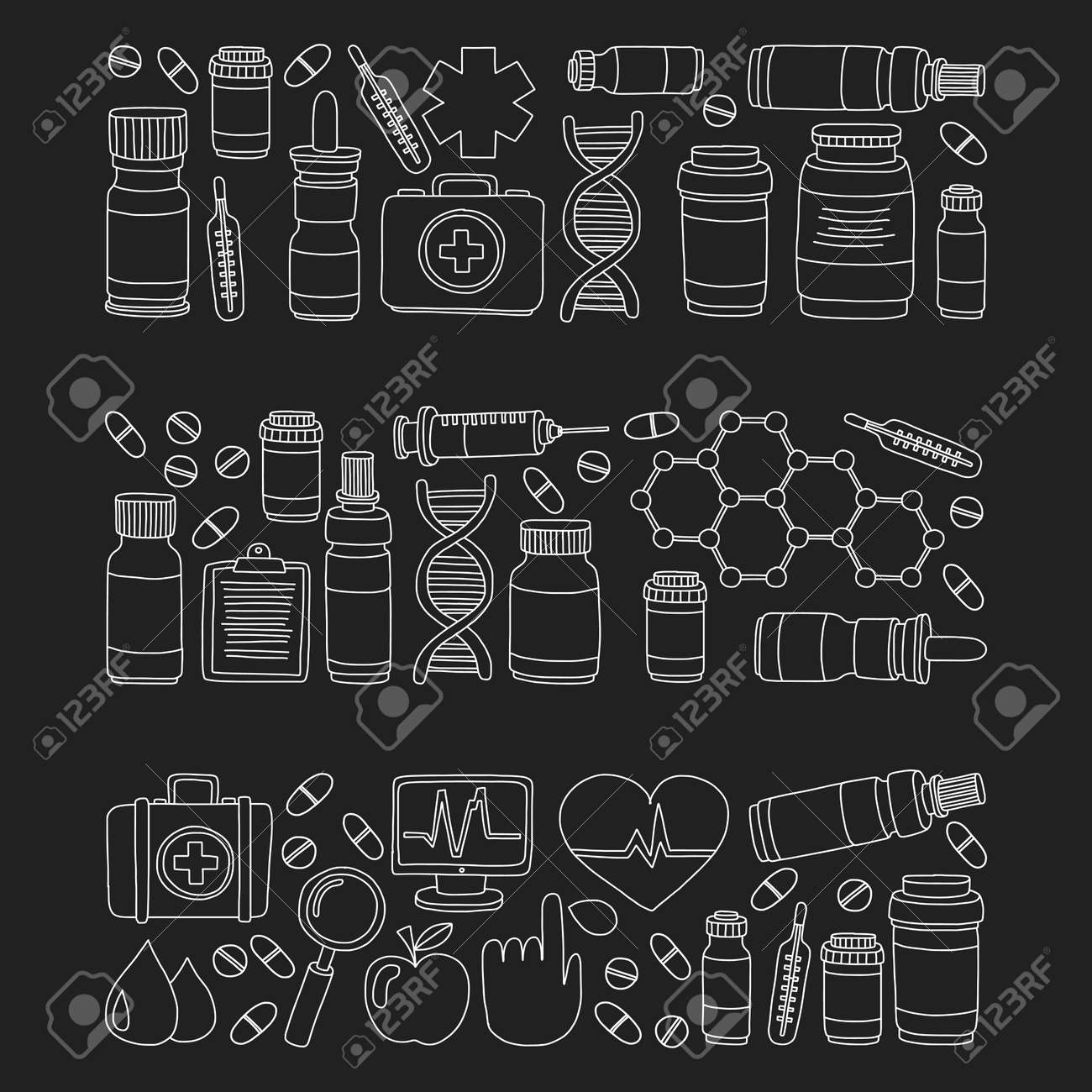 薬局と薬落書きベクトル手描き絵のイラスト素材 ベクタ Image