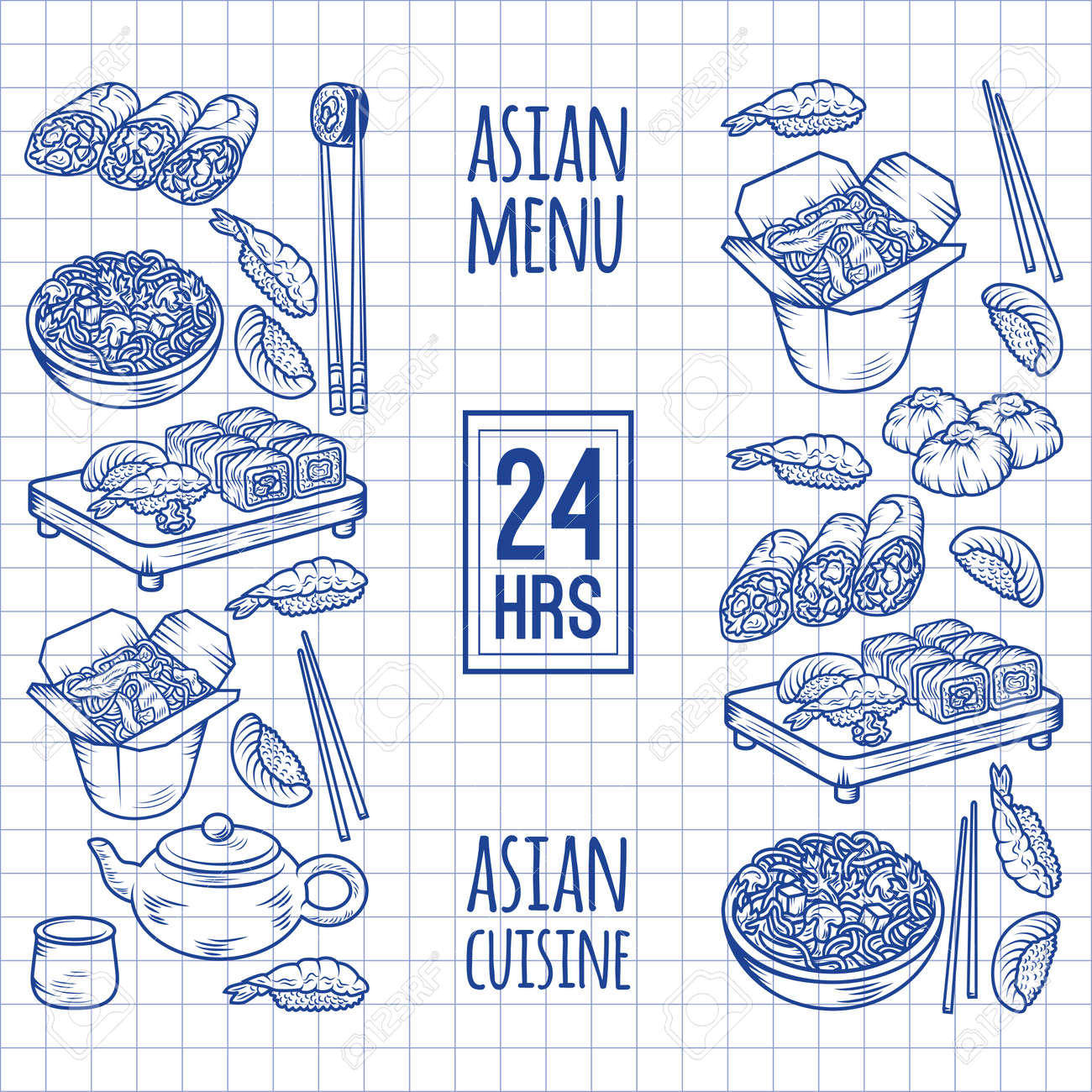 Set With Asian And Chinese Cuisine Icons Vector Hand Drawn Elements For Any Kind Of Design Set With Asian And Chinese Cuisine Icons Vector Hand Drawn Elements For Any Kind Of Design