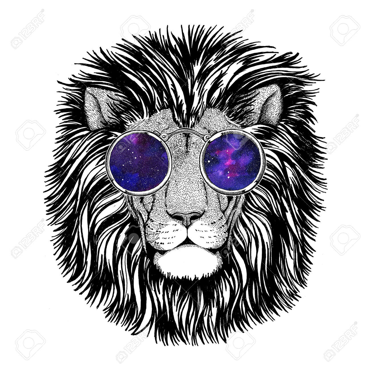 Wild hipster lion Image for tattoo, logo, emblem, badge design - 74270628 Wild hipster lion Image for tattoo, logo, emblem, badge design - 74270628
