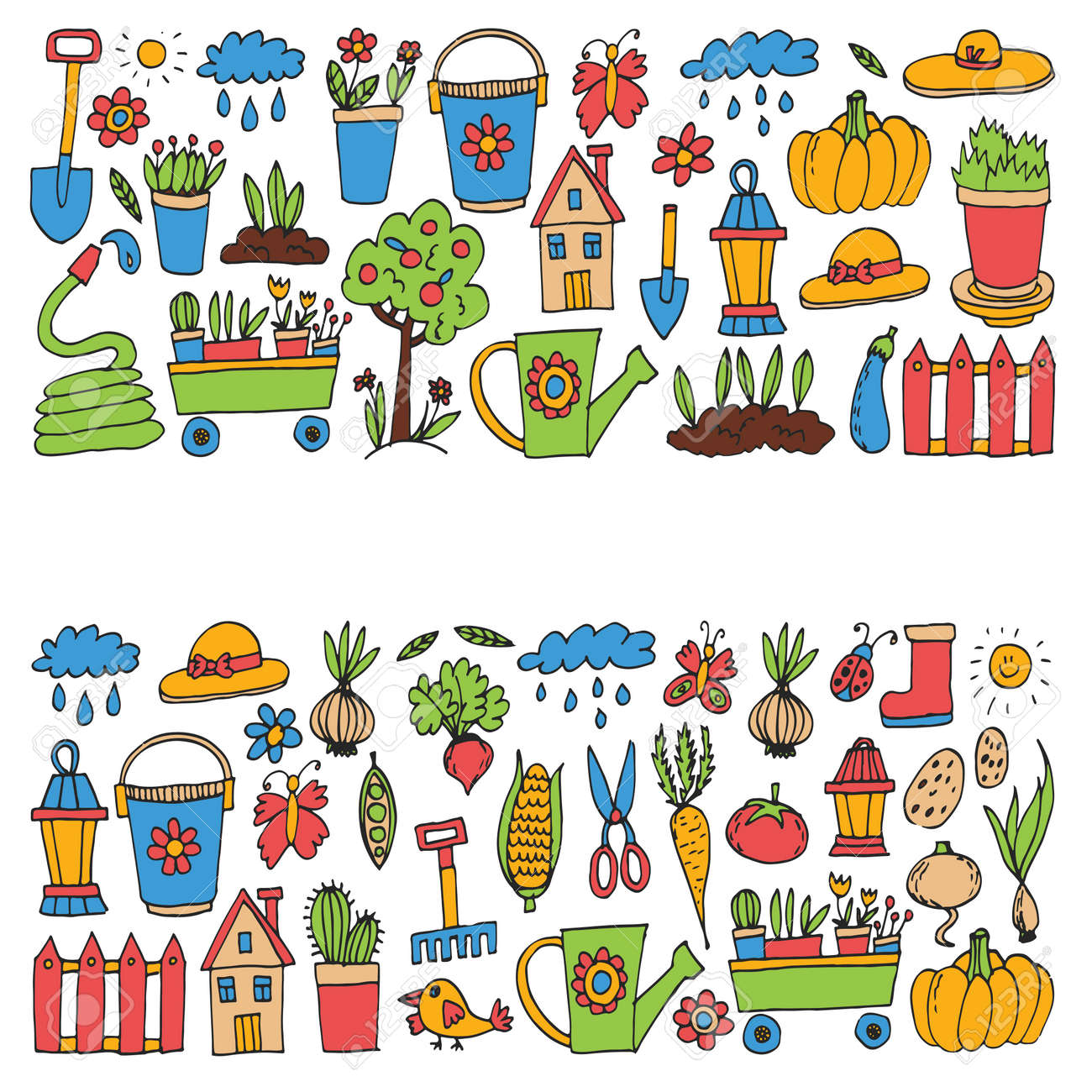 ガーデニングかわいい庭ベクトル設定装置 植物 野菜 のイラスト素材 ベクタ Image