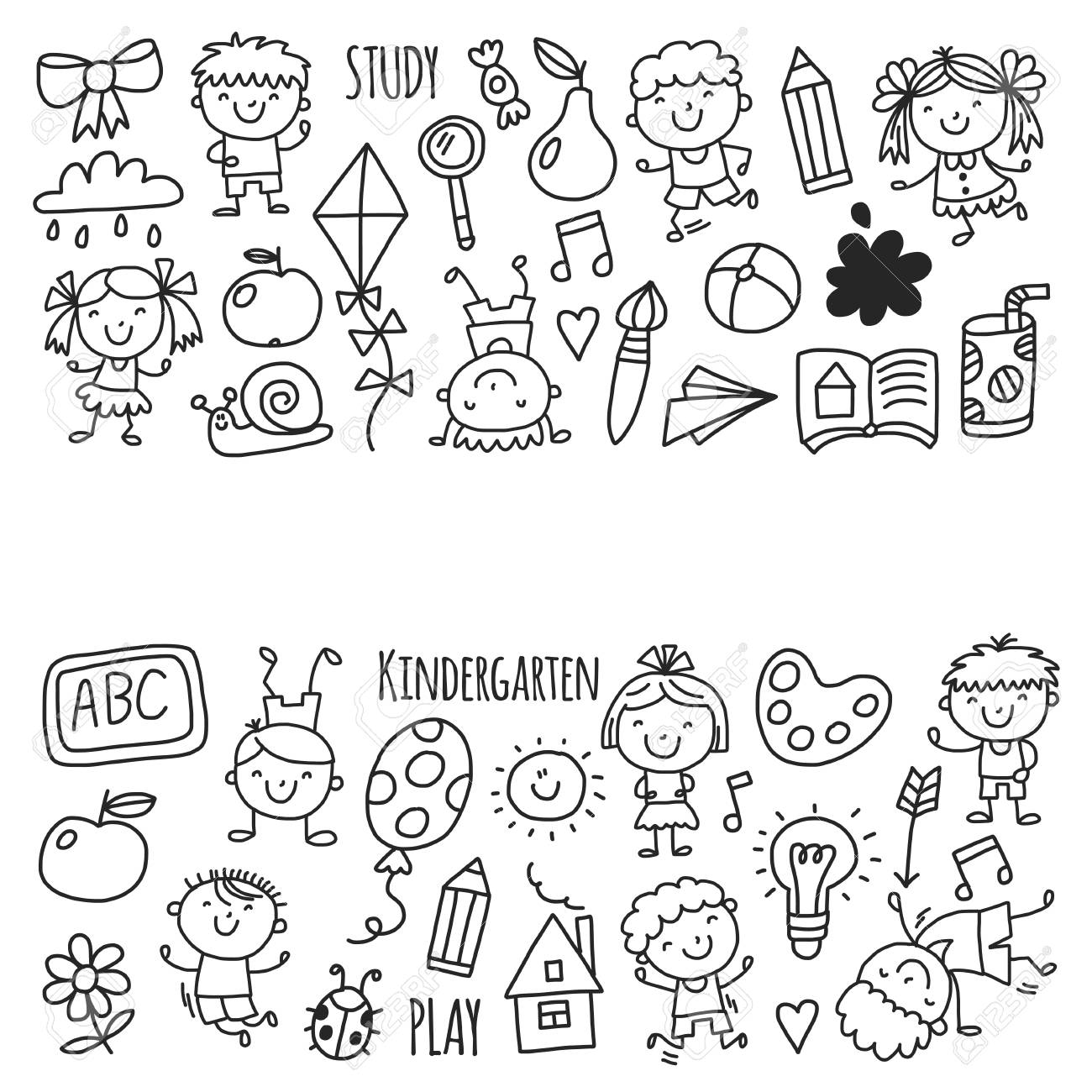 Kinder Zeichnen Kindergartenschule Gluckliche Kinder Spielen Illustration Fur Kinder Kindergarten Vorschulkinder Symbol Lizenzfreie Fotos Bilder Und Stock Fotografie Image 89490454