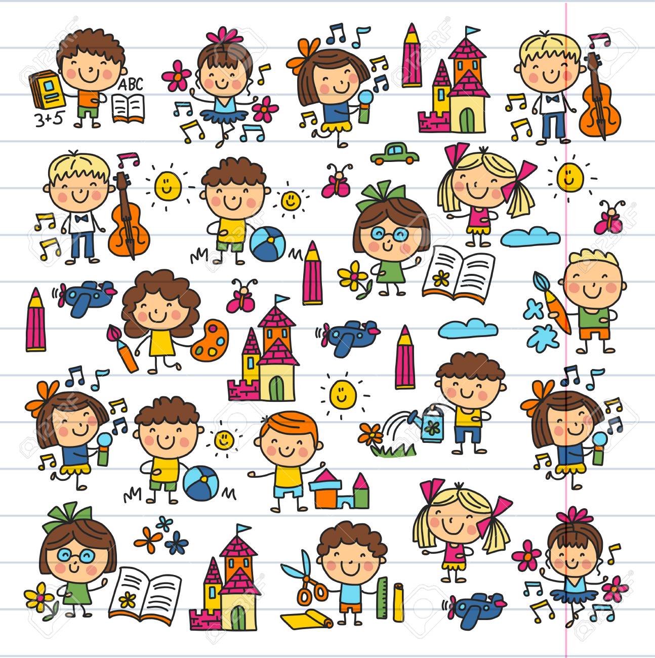 Kindergarten School Education Study Children Play and grow Kids drawing icons - 89287202 Kindergarten School Education Study Children Play and grow Kids drawing icons - 89287202