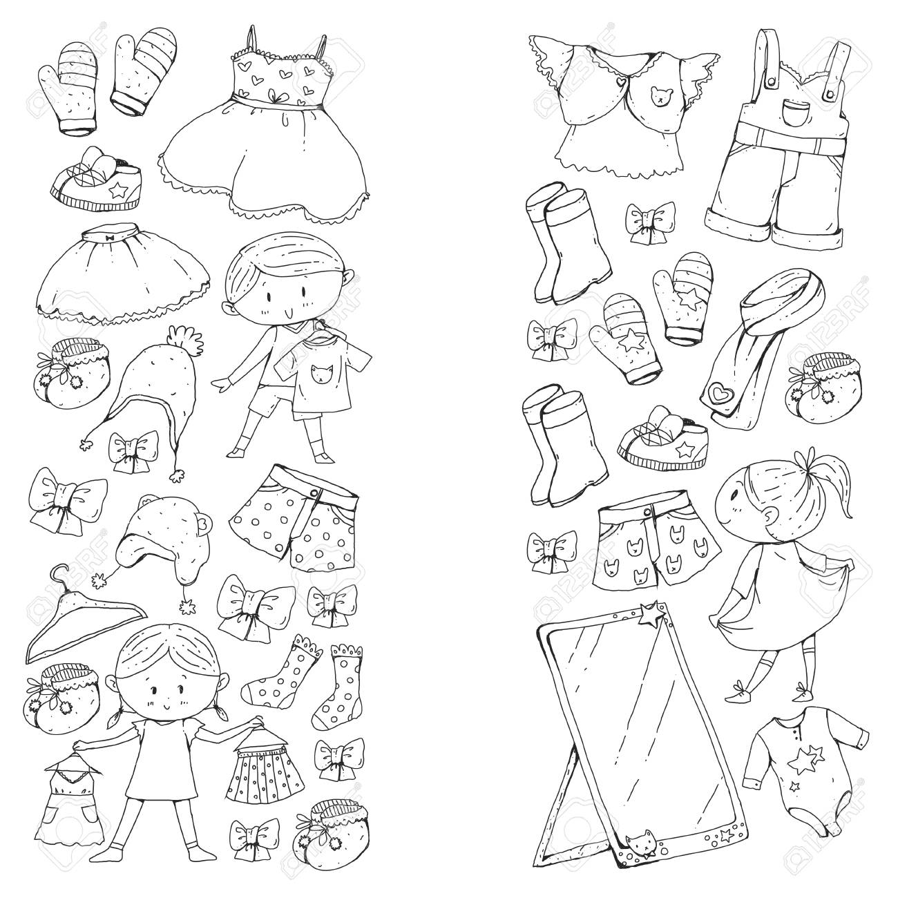 子供たちは幼稚園の男の子と女の子の服を着ます のイラスト素材 ベクタ Image