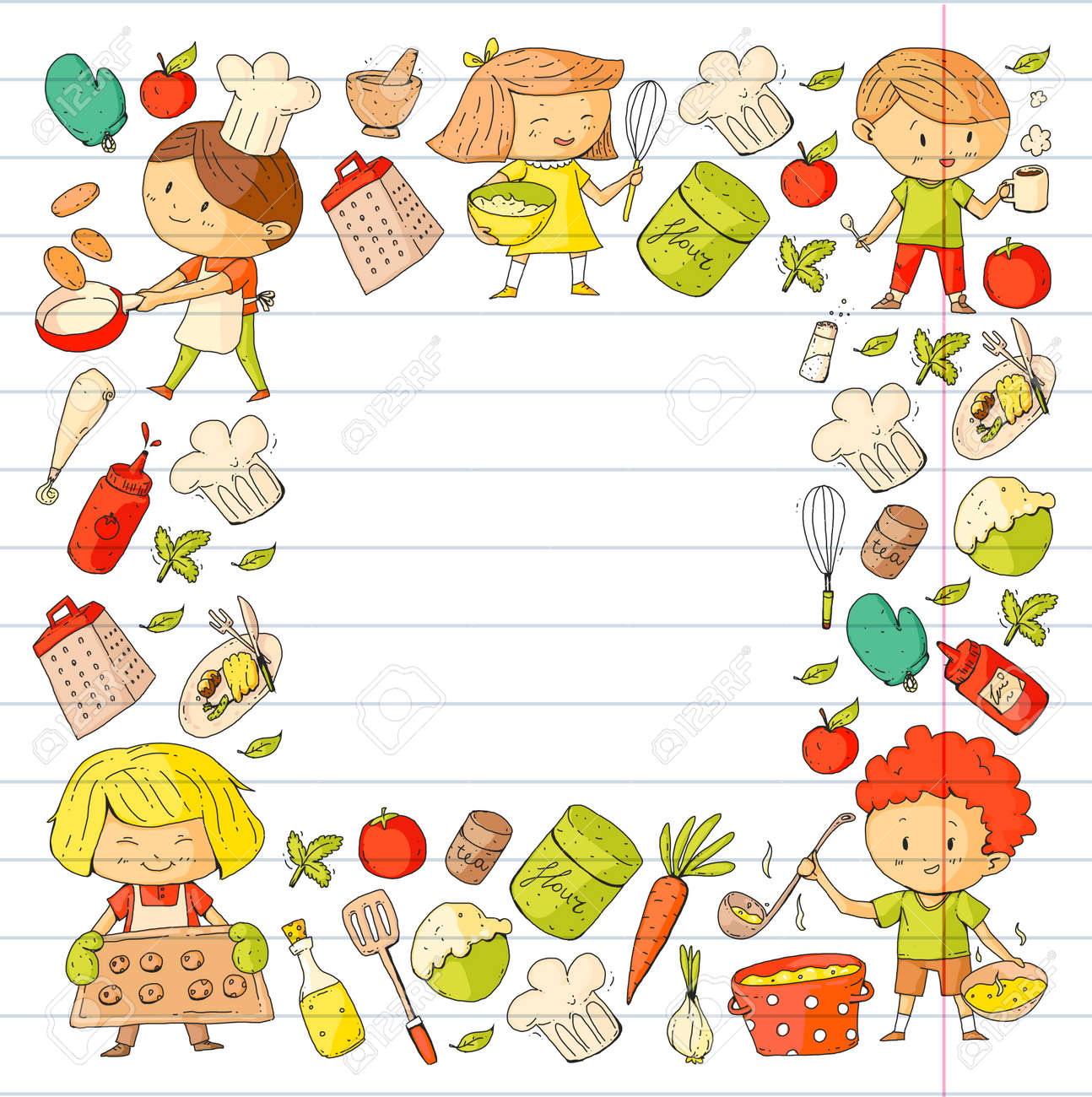 Cute Children Cooking Food Kindergarten And School Kids Kids