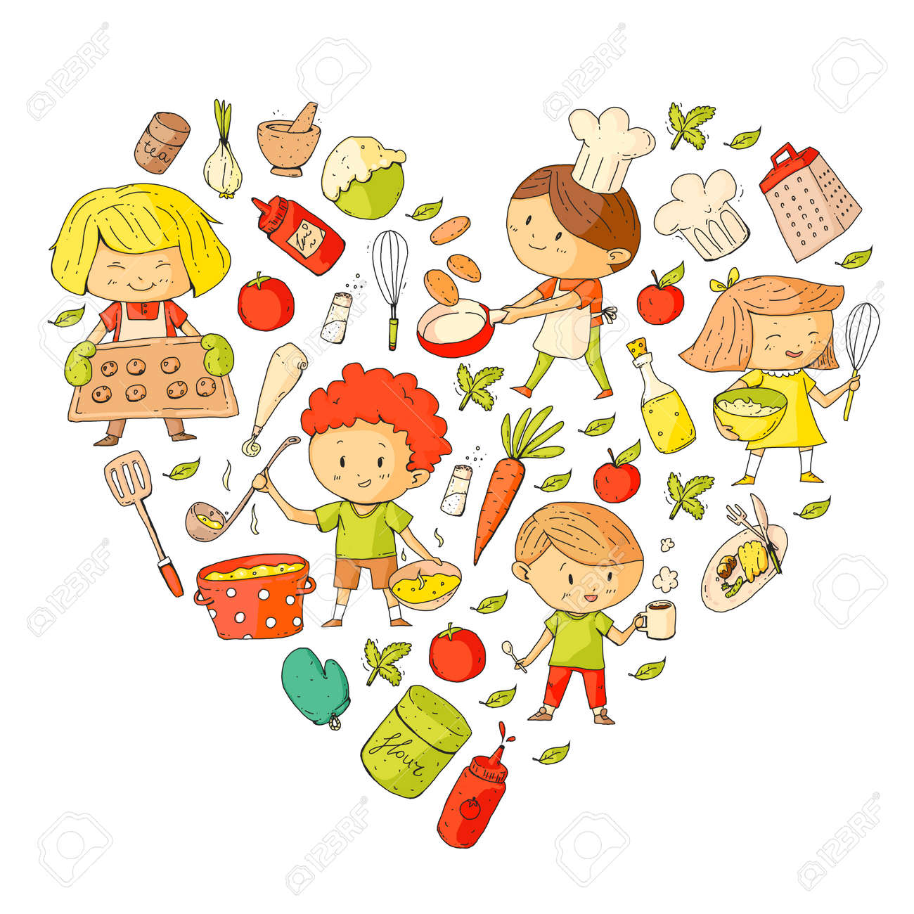 Cute Children Cooking Food Kindergarten And School Kids Kids