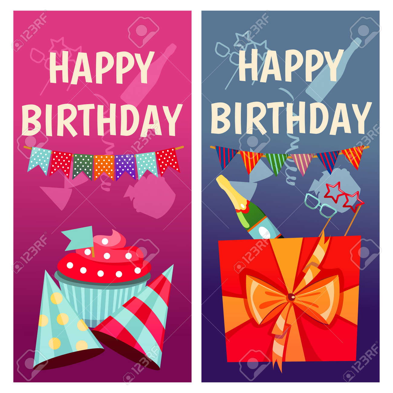 Fete D Anniversaire Bannieres Pour Fete D Anniversaire Cafe Restaurant Design Plat De Vecteur Clip Art Libres De Droits Vecteurs Et Illustration Image