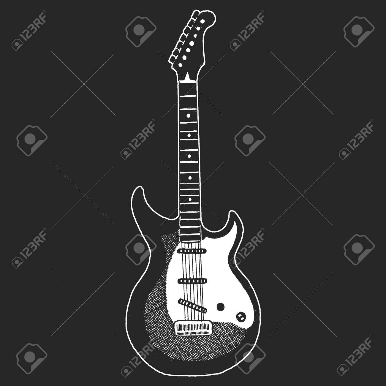 Black And White Electric Guitar Set On White Background Isolated