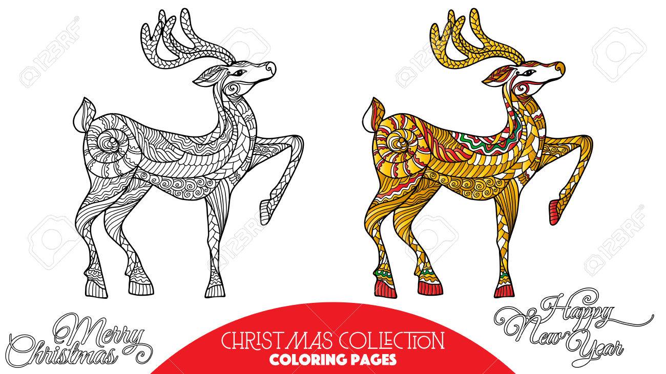 Coloring Book For Adult And Older Children Page With Christmas Decorative Elements Outline