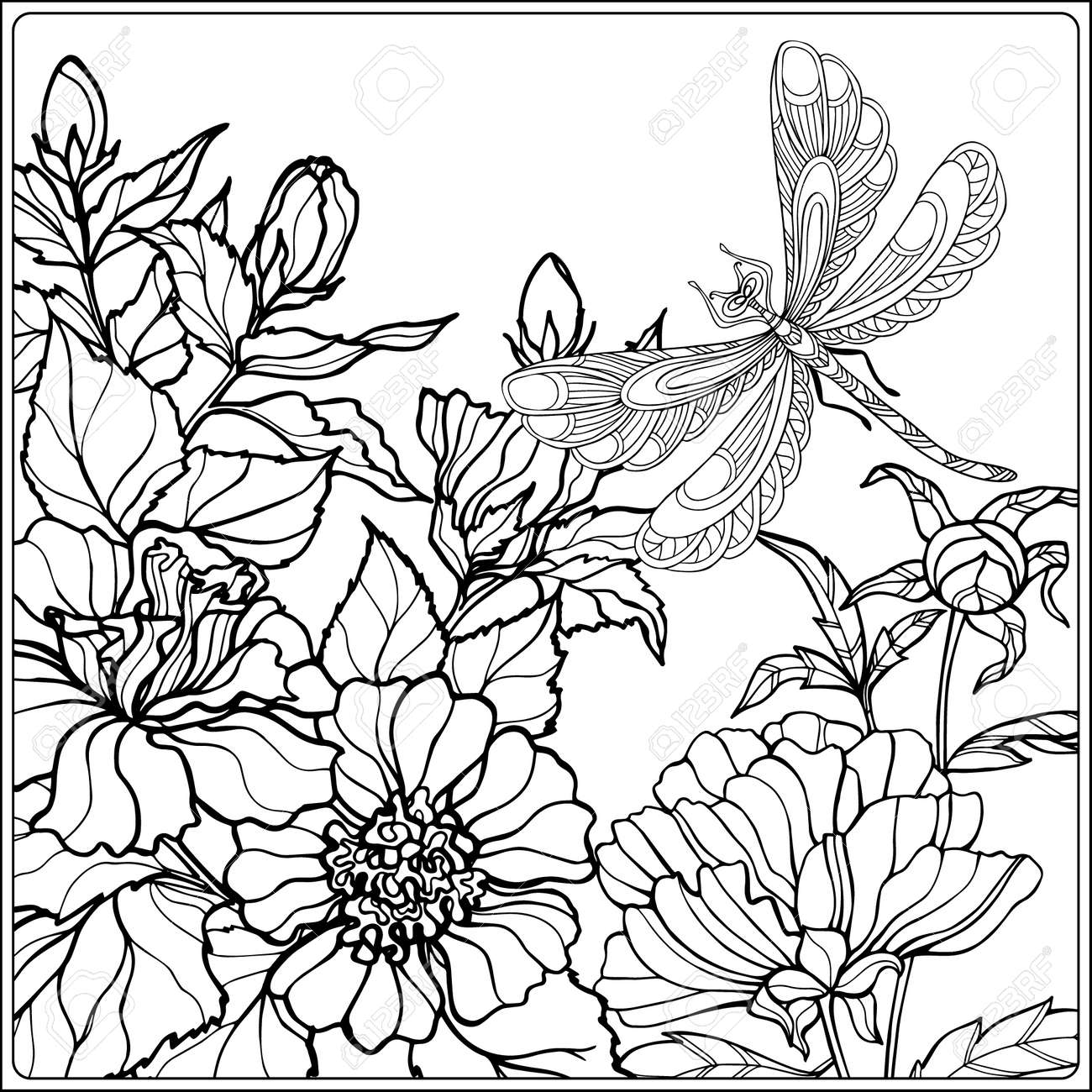 Decorative Flowers Birds And Butterflies Coloring Book For Royalty Free Cliparts Vectors And Stock Illustration Image 57226221 Paper flower rose petal template. decorative flowers birds and butterflies coloring book for