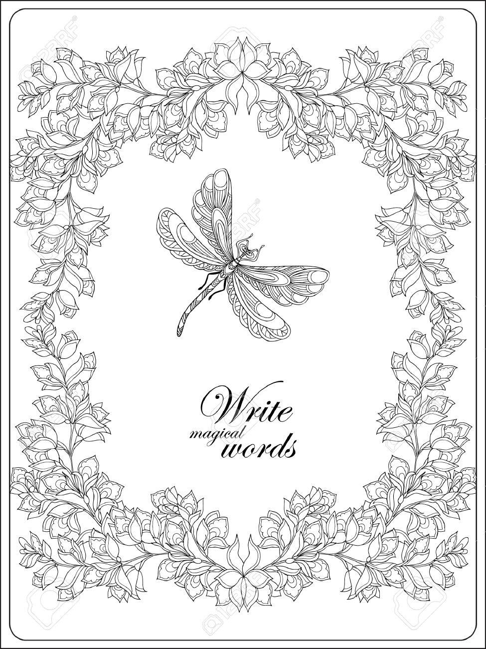 Fleurs Décoratives Oiseaux Et Papillons Livre De Coloriage Pour Les Enfants Adultes Et Plus âgés Coloriage Avec Un Espace Pour Le Texte Dessin Au